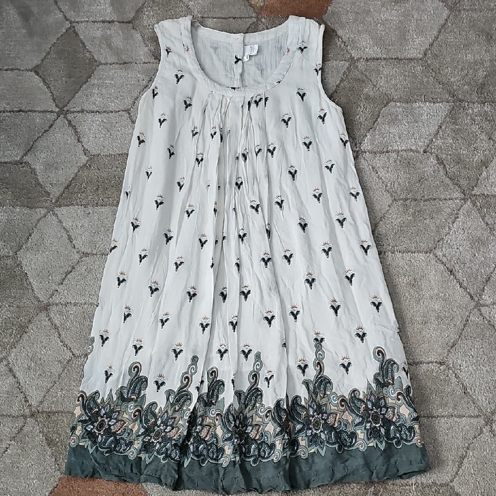 Yo Baby White and Green Sleeveless Dress